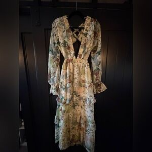 NWT ASOS Floral Ruffle Cutout Maxi Dress (sz 10)
